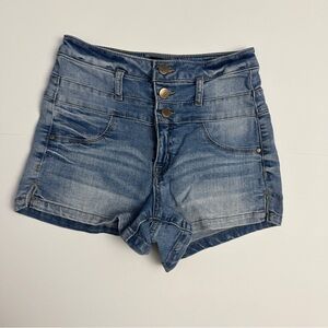Refuge Blue Jean Shorts with Button Detail